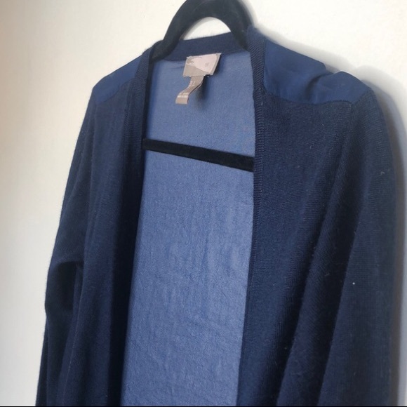 Navy Sheer Back Wool Cardigan - Picture 2 of 8